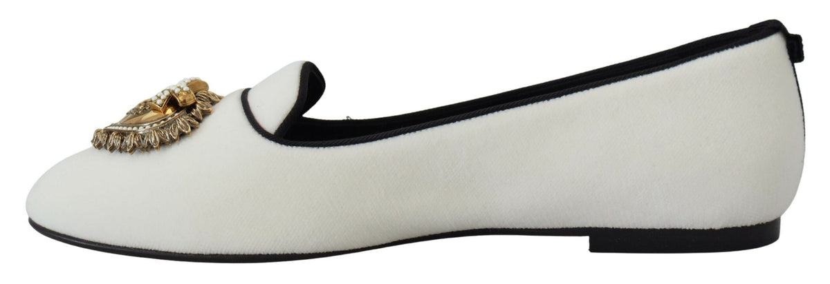 Dolce & Gabbana White Velvet Slip-On Loafers - Luxurious Comfort