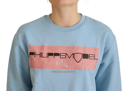 Pull à manches longues bleu clair avec logo imprimé de Philippe Model