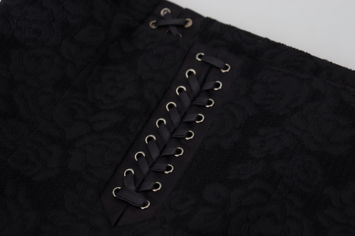 Dolce & Gabbana Jupe Mini Noir en Brocart au Dessus du Genou