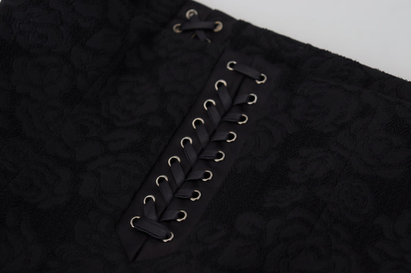 Dolce & Gabbana Jupe Mini Noir en Brocart au Dessus du Genou