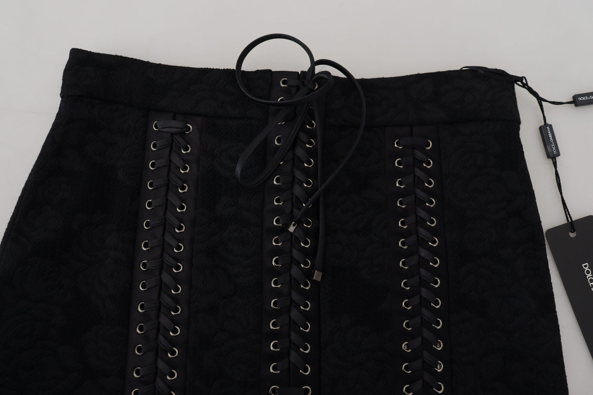 Dolce & Gabbana Jupe Mini Noir en Brocart au Dessus du Genou