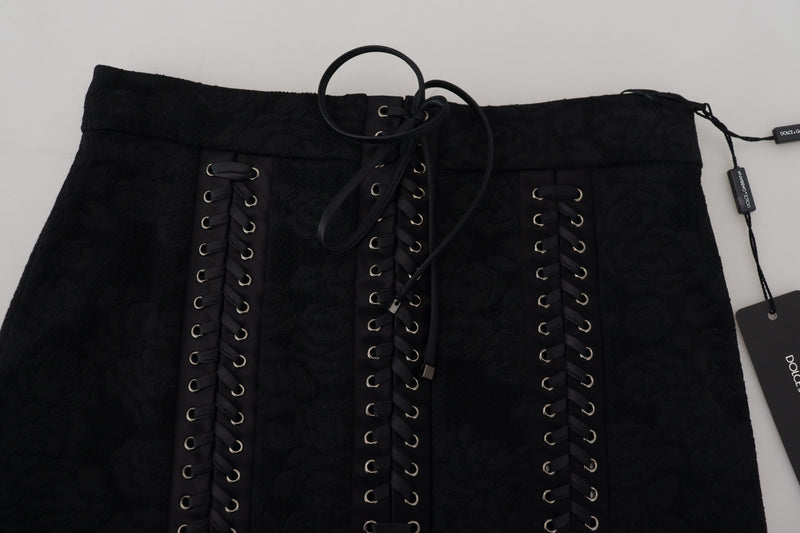 Dolce & Gabbana Jupe Mini Noir en Brocart au Dessus du Genou