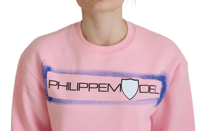 Pull en tricot à manches longues rose imprimé de Philippe Model