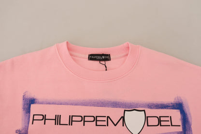 Pull en tricot à manches longues rose imprimé de Philippe Model
