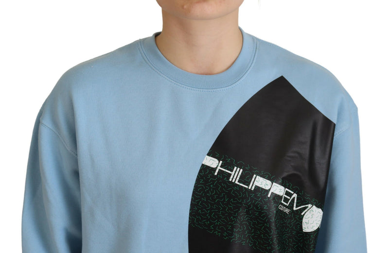 Philippe Model Pull Long Manches Longues Imprimé Logo Bleu Clair