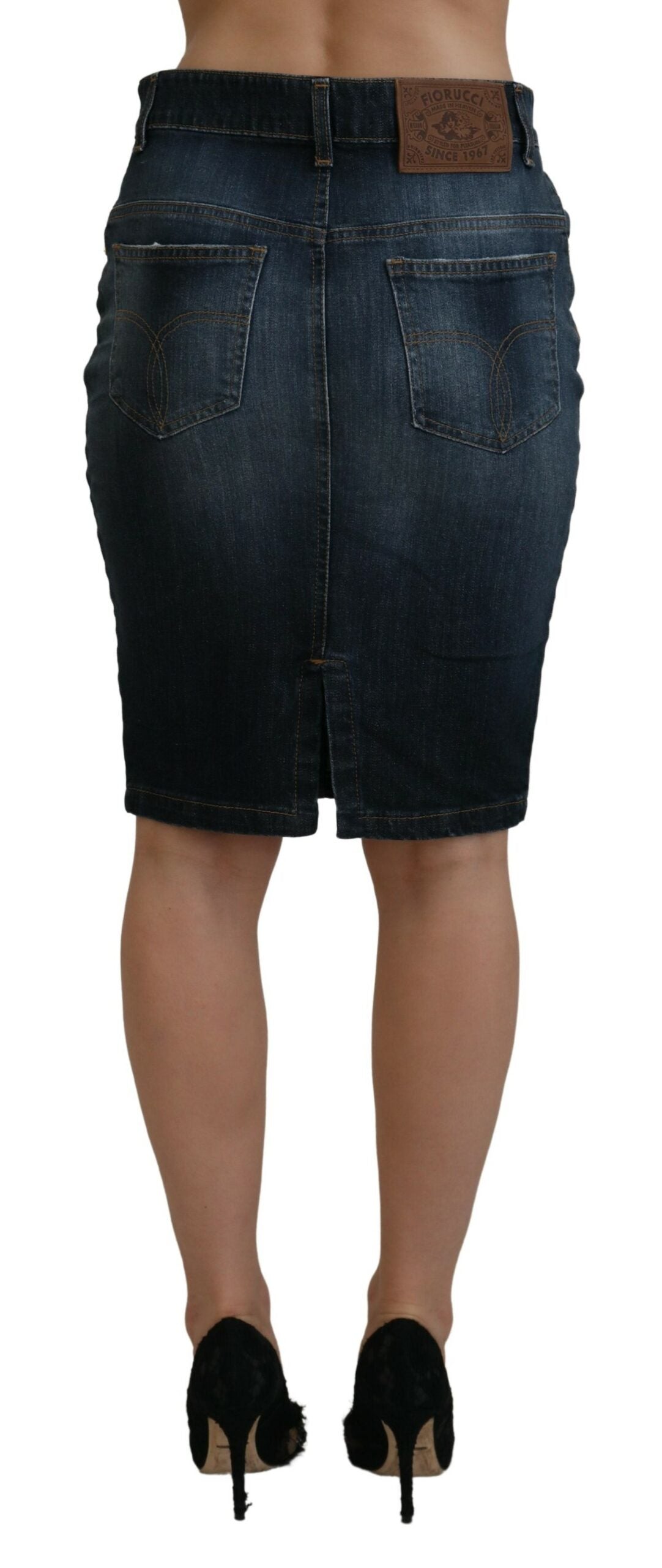 Fiorucci Jupe en Jean Bleu Foncé Taille Mi-Haute Coupe Crayon
