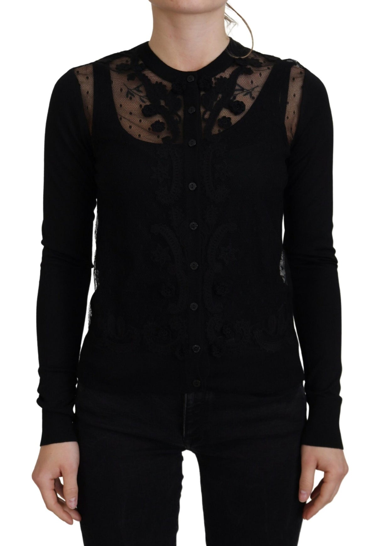 Dolce & Gabbana Cardigan en Dentelle Florale Noire