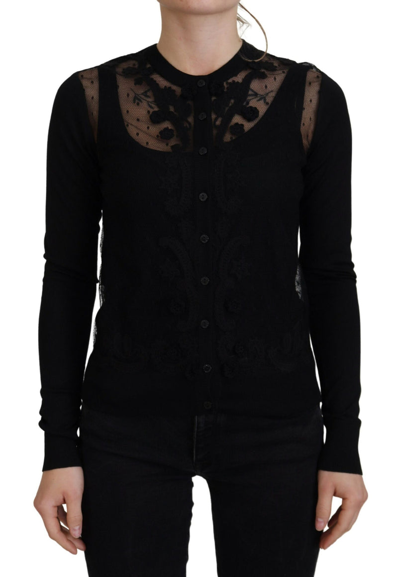 Dolce & Gabbana Cardigan en Dentelle Florale Noire