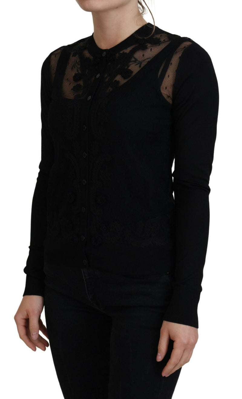 Dolce & Gabbana Cardigan en Dentelle Florale Noire