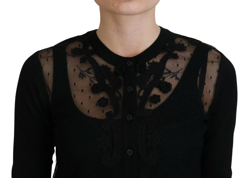 Dolce & Gabbana Cardigan en Dentelle Florale Noire