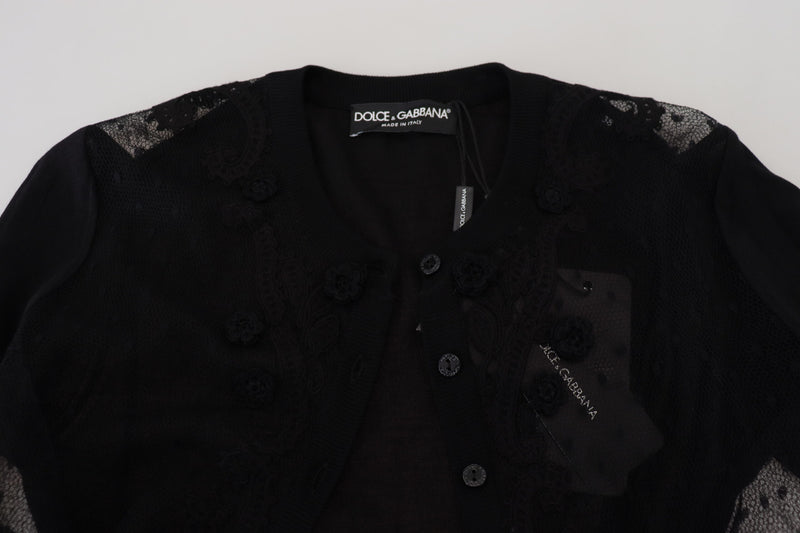 Dolce & Gabbana Cardigan en Dentelle Florale Noire