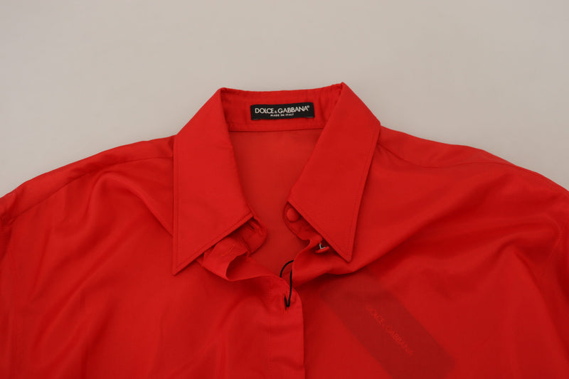 Dolce & Gabbana Red Silk Collared Long Sleeve Dress Shirt