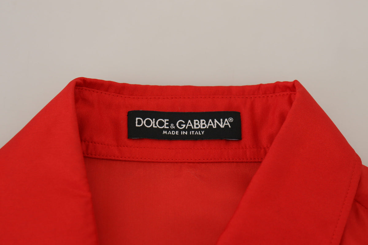 Dolce & Gabbana Red Silk Collared Long Sleeve Dress Shirt