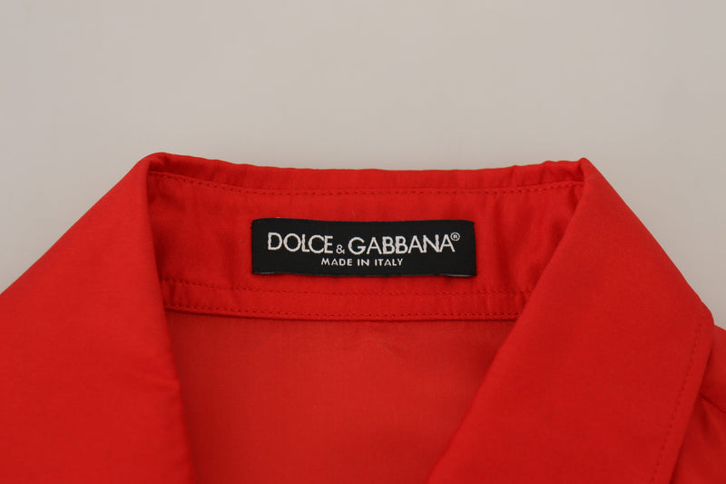 Dolce & Gabbana Red Silk Collared Long Sleeve Dress Shirt
