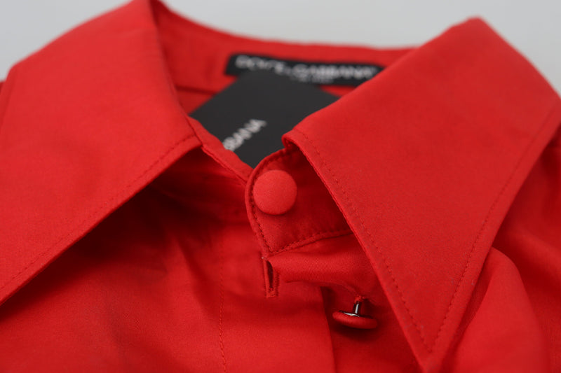 Dolce & Gabbana Red Silk Collared Long Sleeve Dress Shirt