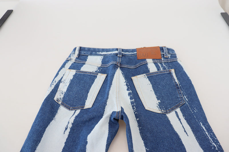 Dolce & Gabbana Cobalt Blue Stripes Skinny Denim Cotton Jeans