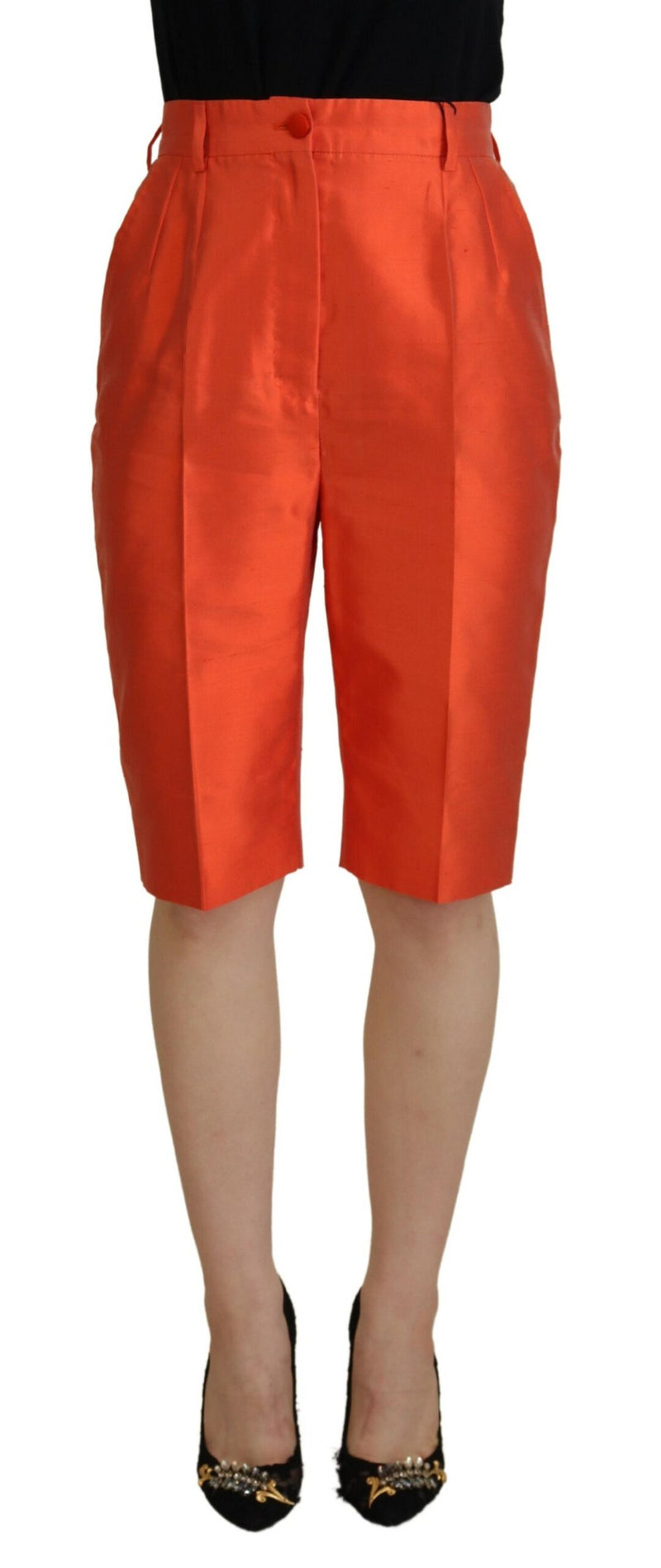 Dolce & Gabbana Pantalons Croppés Taille Haute en Soie Orange