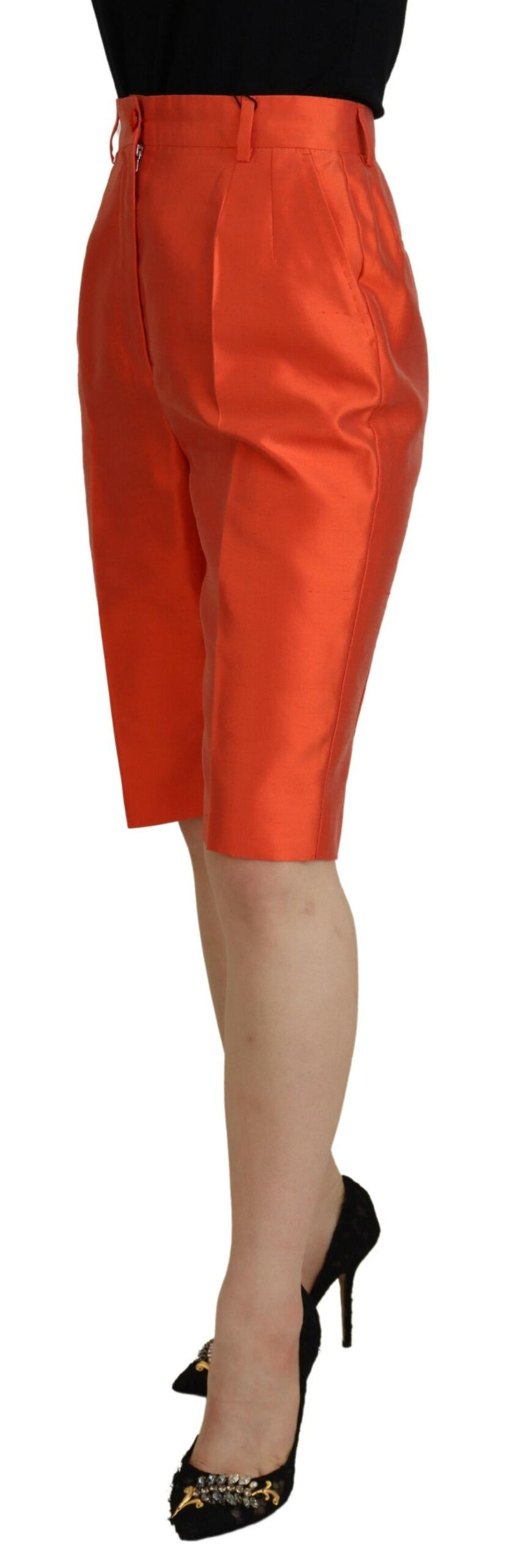 Dolce & Gabbana Pantalons Croppés Taille Haute en Soie Orange