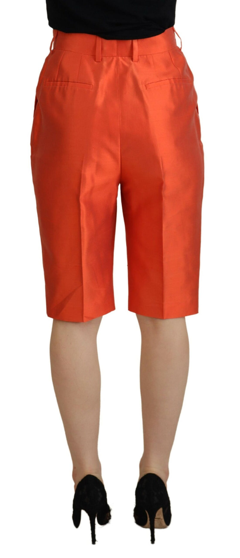 Dolce & Gabbana Pantalons Croppés Taille Haute en Soie Orange