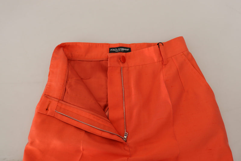 Dolce & Gabbana Pantalons Croppés Taille Haute en Soie Orange