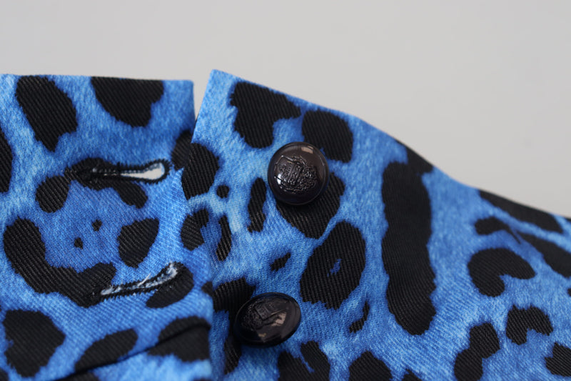 Dolce & Gabbana Blue Leopard Print High Waist Pants