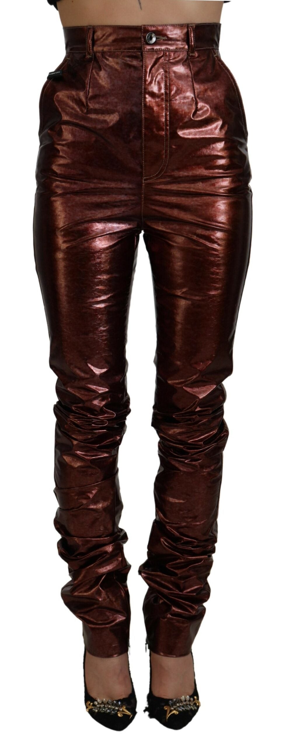 Dolce & Gabbana Jeans Skinny Métalliques Bronze Taille Haute