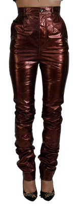 Dolce & Gabbana Jeans Skinny Métalliques Bronze Taille Haute