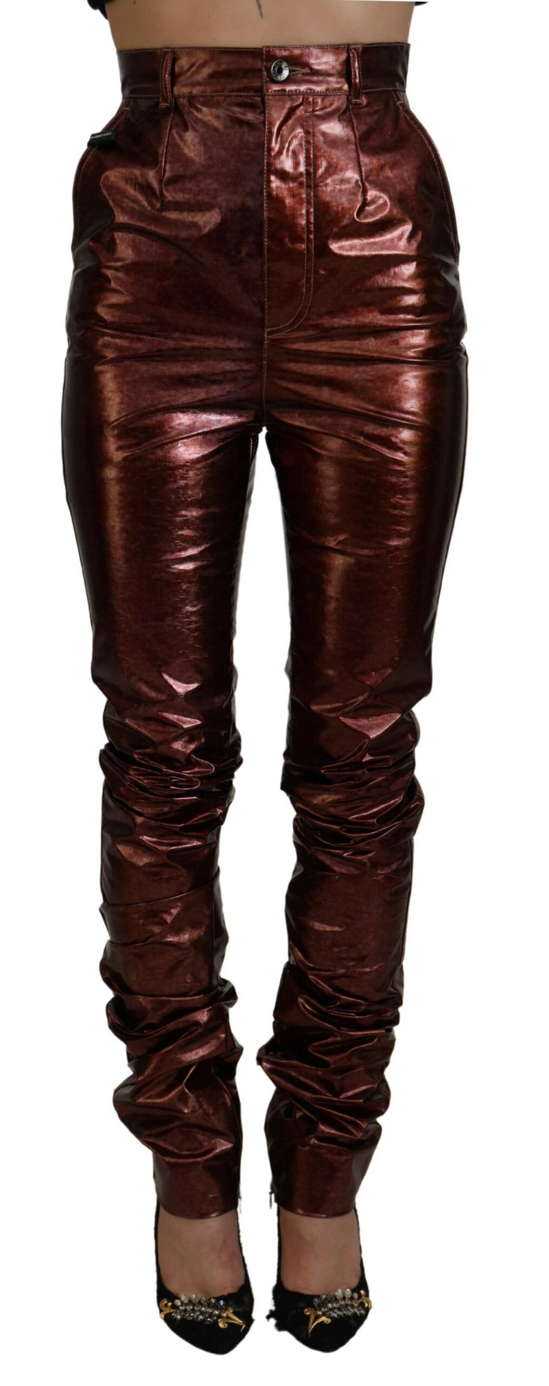 Dolce & Gabbana Jeans Skinny Métalliques Bronze Taille Haute