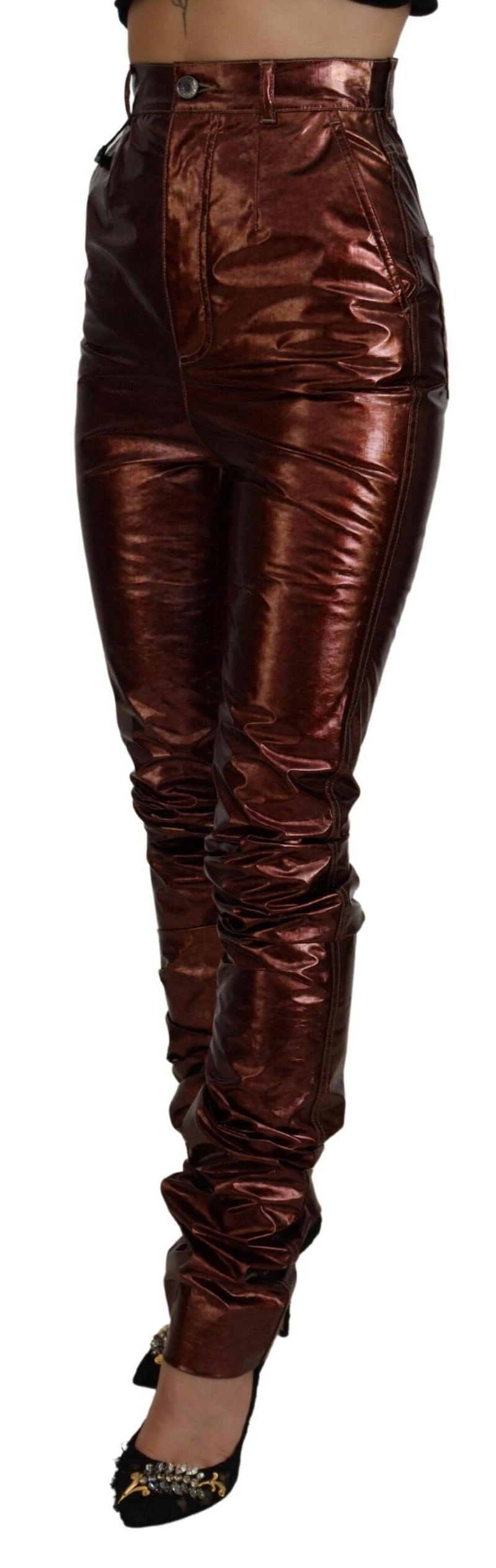 Dolce & Gabbana Jeans Skinny Métalliques Bronze Taille Haute