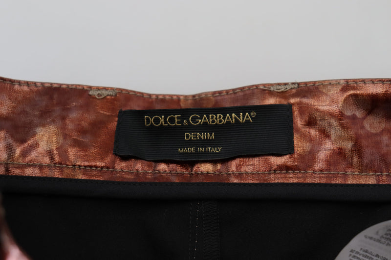 Dolce & Gabbana Jeans Skinny Métalliques Bronze Taille Haute
