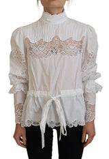 Dolce & Gabbana Blouse en Coton Blanc avec Dentelle