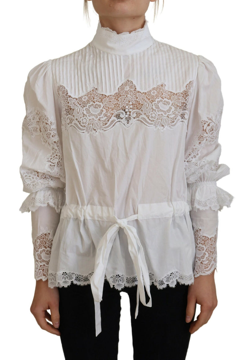 Dolce & Gabbana Blouse en Coton Blanc avec Dentelle