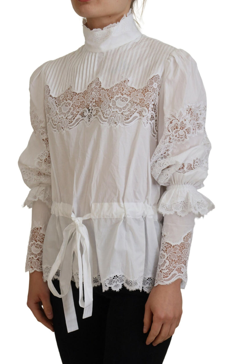 Dolce & Gabbana Blouse en Coton Blanc avec Dentelle