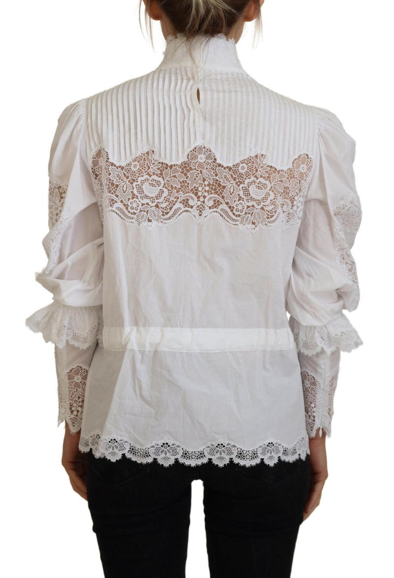 Dolce & Gabbana Blouse en Coton Blanc avec Dentelle