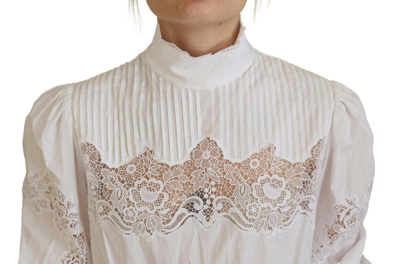 Dolce & Gabbana Blouse en Coton Blanc avec Dentelle