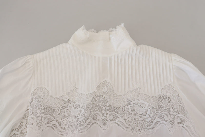 Dolce & Gabbana Blouse en Coton Blanc avec Dentelle