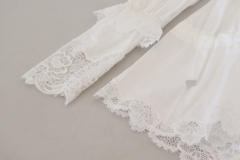 Dolce & Gabbana Blouse en Coton Blanc avec Dentelle