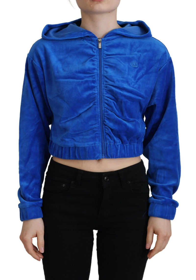 Juicy Couture Blue Cotton Full Zip Cropped Hooded Sweatshirt