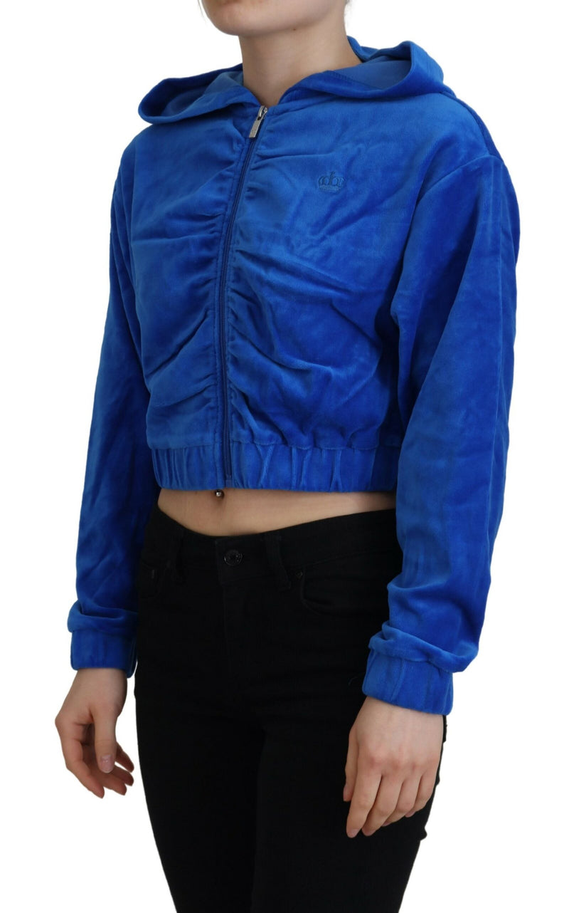Juicy Couture Blue Cotton Full Zip Cropped Hooded Sweatshirt