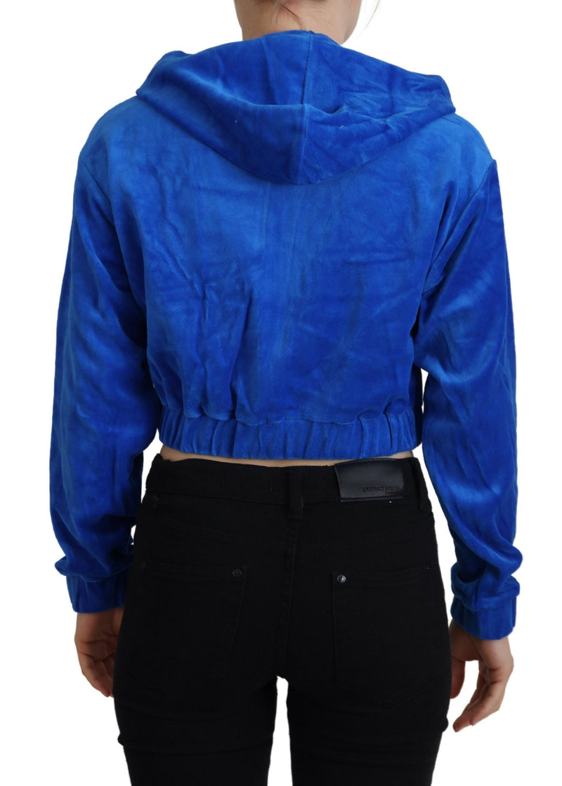 Juicy Couture Blue Cotton Full Zip Cropped Hooded Sweatshirt