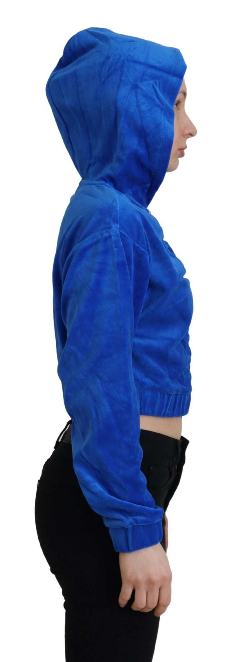Juicy Couture Blue Cotton Full Zip Cropped Hooded Sweatshirt