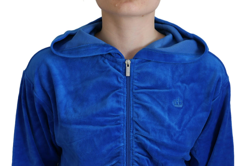 Juicy Couture Blue Cotton Full Zip Cropped Hooded Sweatshirt