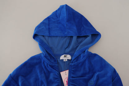 Juicy Couture Blue Cotton Full Zip Cropped Hooded Sweatshirt Sweater