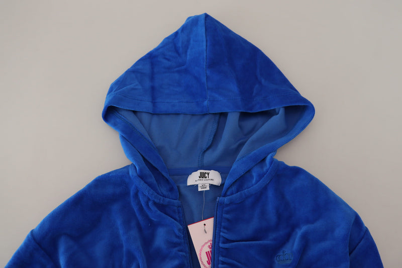 Juicy Couture Blue Cotton Full Zip Cropped Hooded Sweatshirt