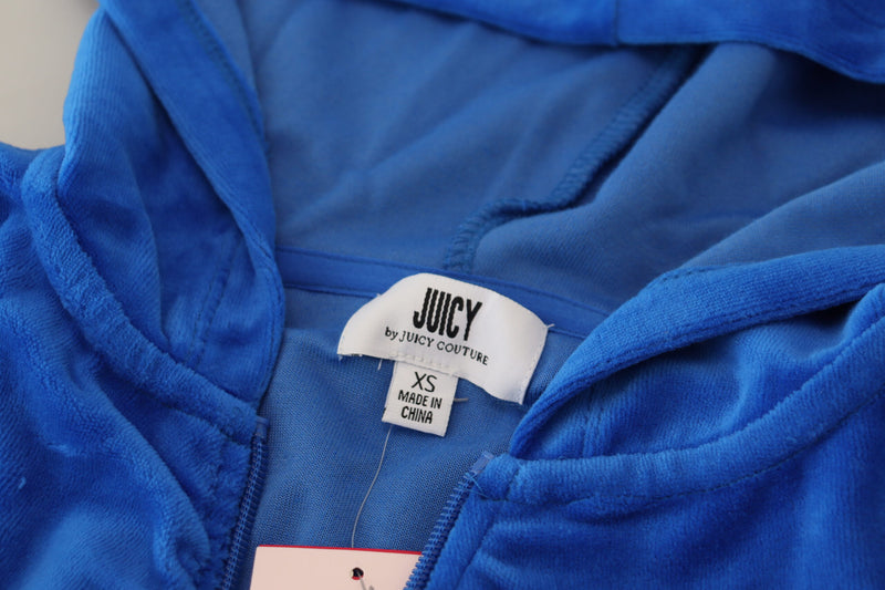 Juicy Couture Blue Cotton Full Zip Cropped Hooded Sweatshirt