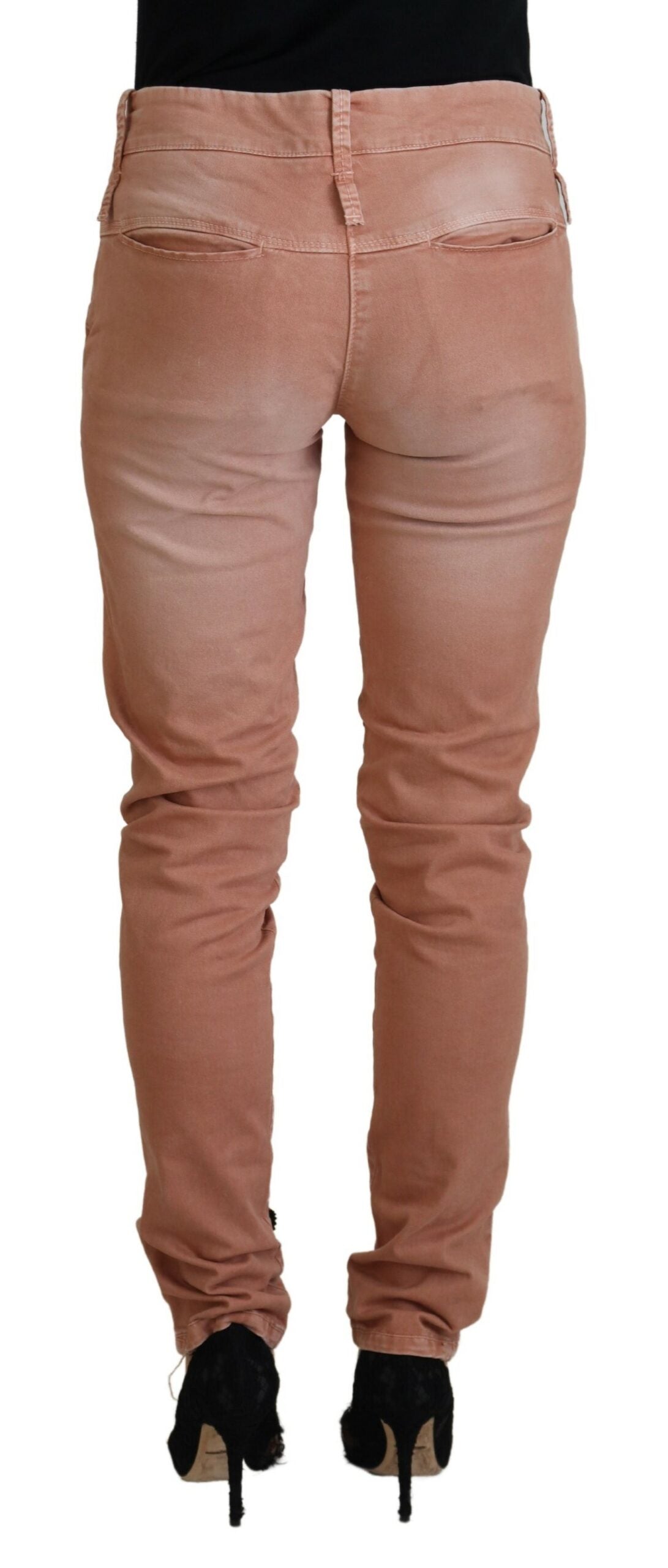 Pantalon décontracté pour femme Acht, rose, taille mi-haute, coupe ajustée.