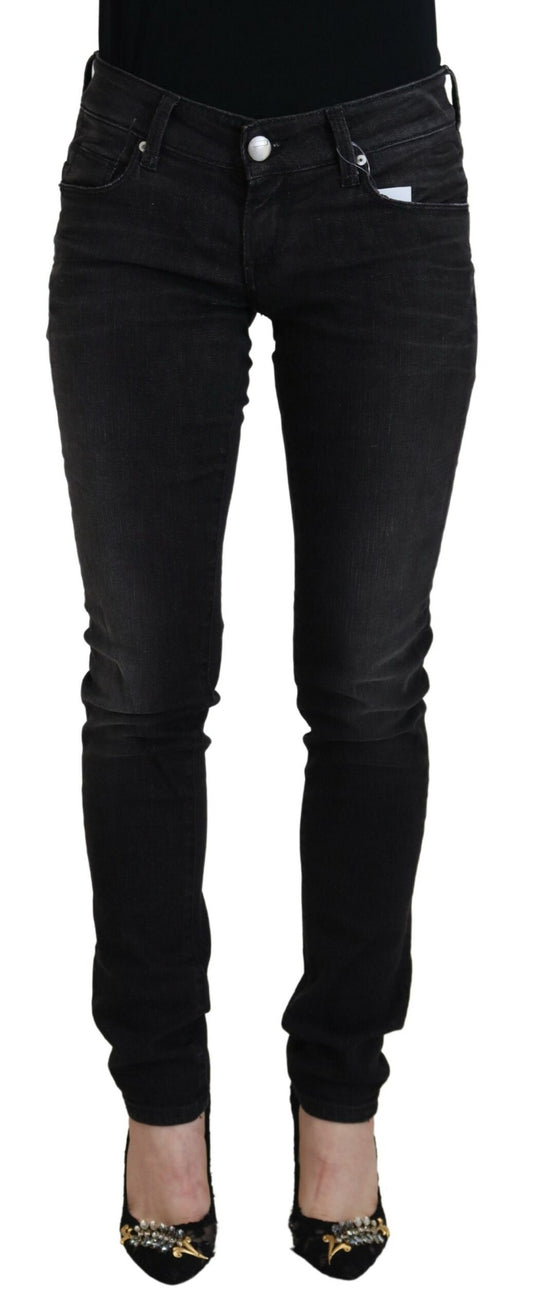 Jeans en coton noir pour femme, taille basse, coupe slim, style décontracté, marque Acht.
