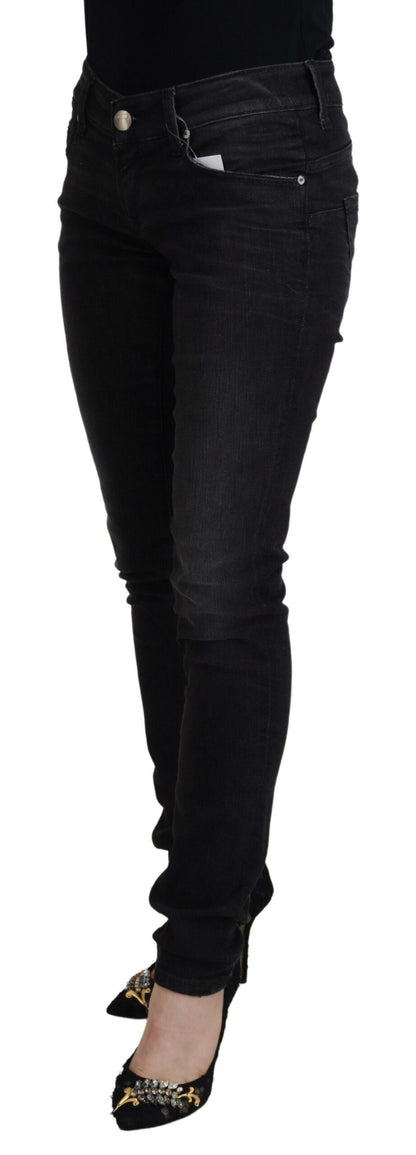 Jeans en coton noir pour femme, taille basse, coupe slim, style décontracté, marque Acht.
