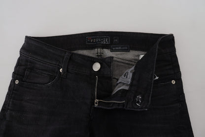 Jeans en coton noir pour femme, taille basse, coupe slim, style décontracté, marque Acht.