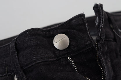 Jeans en coton noir pour femme, taille basse, coupe slim, style décontracté, marque Acht.